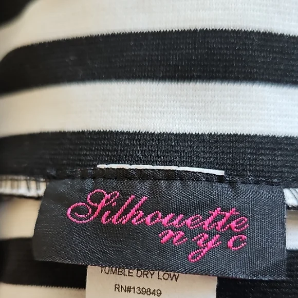 Silhouette Black and White Asymmetrical Pencil Skirt Knee-Length - Picture 7 of 13